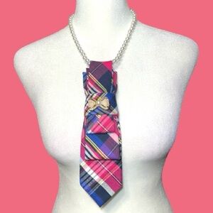 Plaid Pink and Blue necktie Necklace
